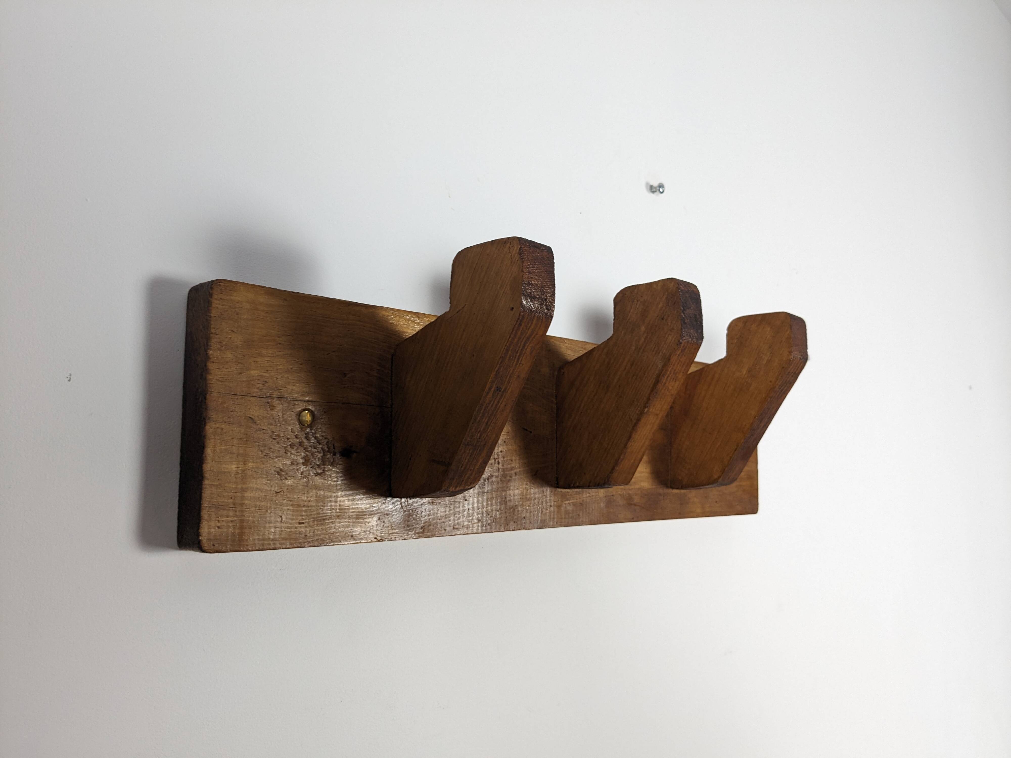Patère triple vintage esprit art déco en bois massif
