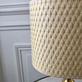 Brass and black metal lamp with woven lampshade woven 50s