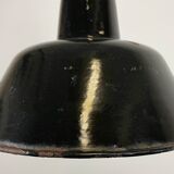 Industrial black enamel factory lamp with cast iron top, 1950s