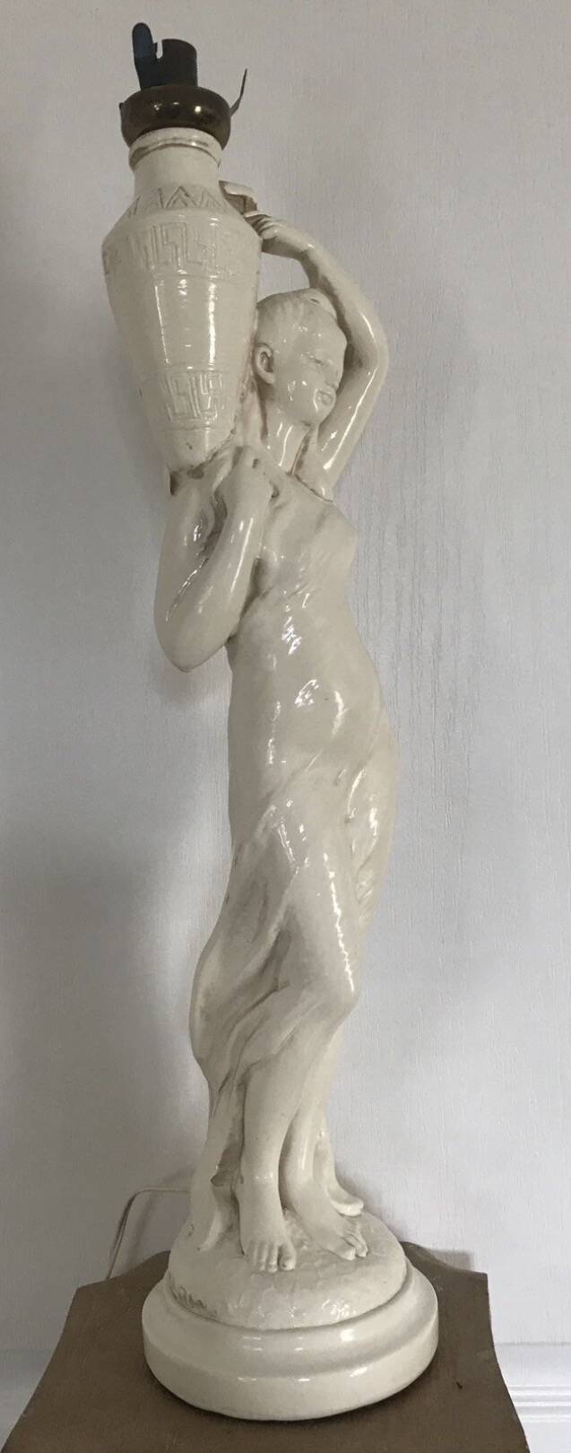 Glazed Ceramic Lamp Base for Women, signed