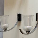 Pair of iridescent tulip wall lights and chrome arms