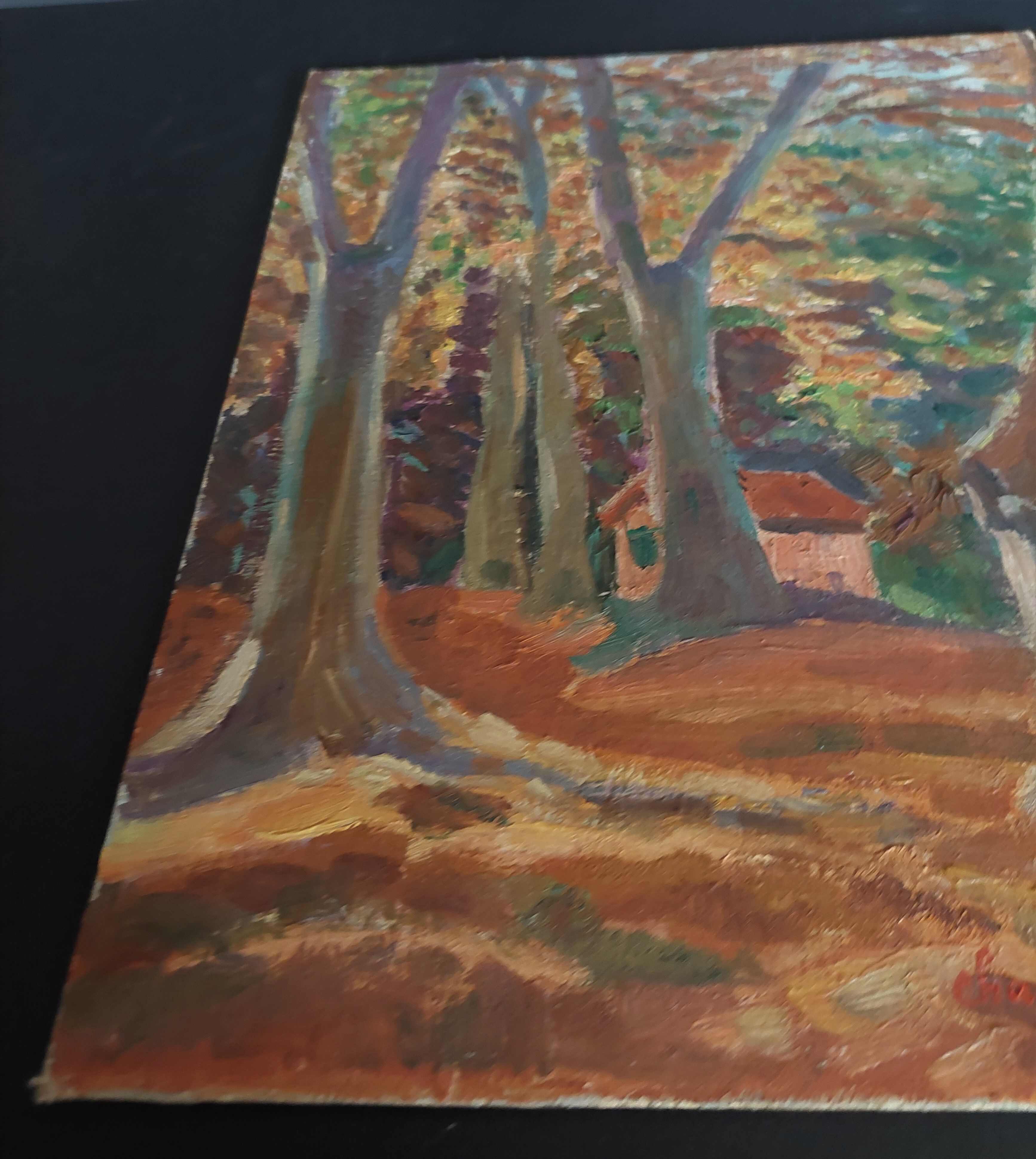 Painting oil on cardboard landscape