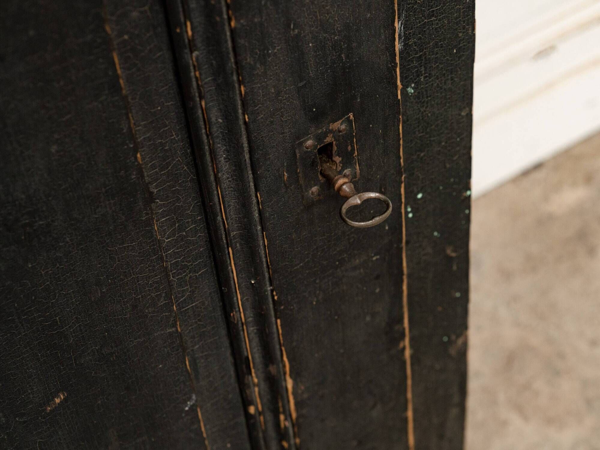 Antique primitive black wood furniture, beautiful original patina from the late 19th century.