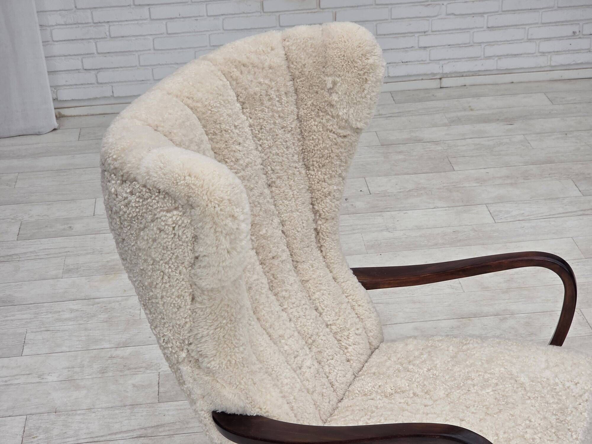 1960s, Danish high-back armchair, genuine sheepskin, reupholstered.