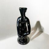 Old Vallauris soliflore vase in pearly black ceramic - female body