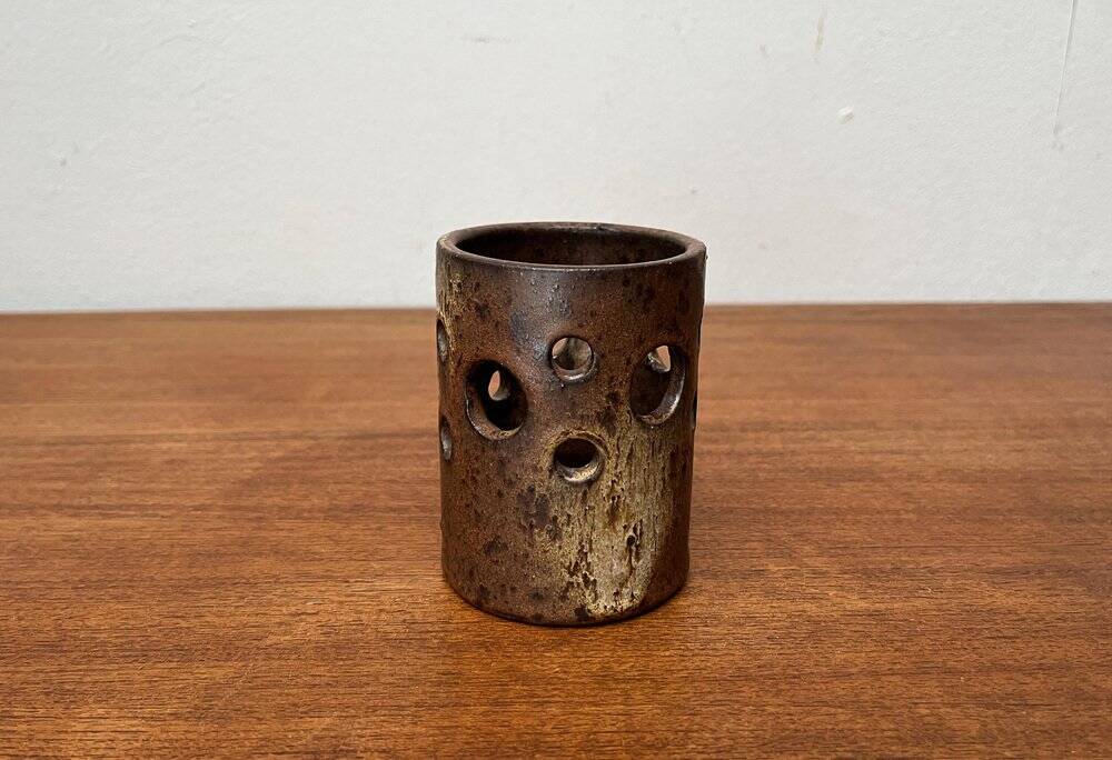 Mid-Century German Brutalist Handmade Pottery Candleholder, 1960s