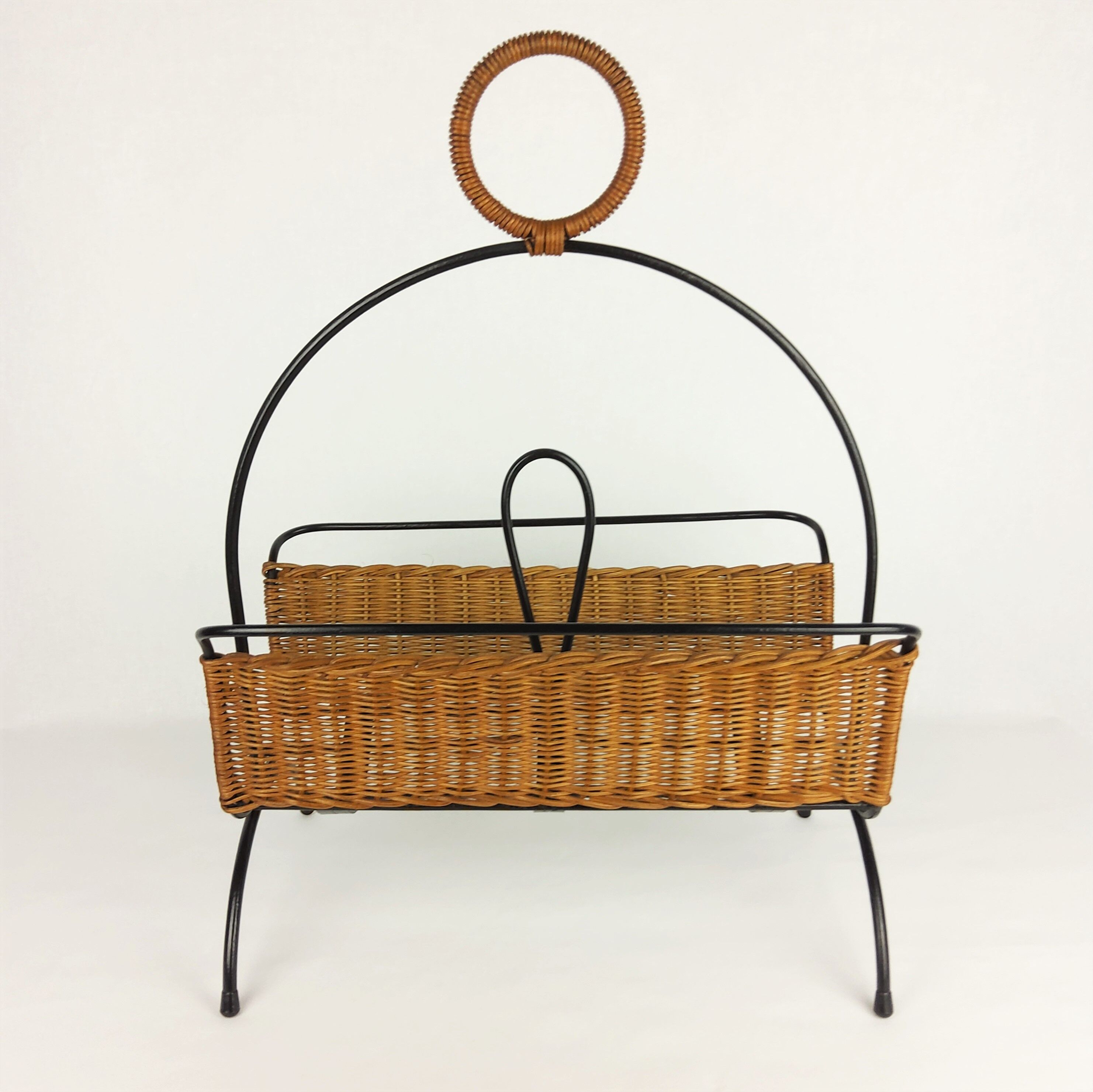 Rattan and metal magazine holder 1960