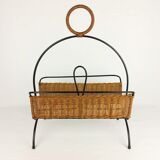 Porte revues rotin et métal 1960