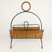 Rattan and metal magazine holder 1960