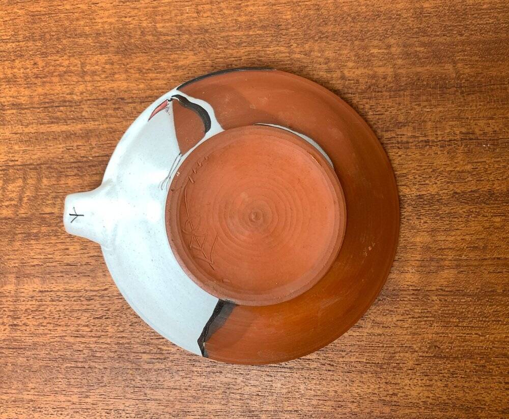 Workshop pottery candlestick from mid-century German with bird motif by Töpferei Bücking Börnsen, 1960s.