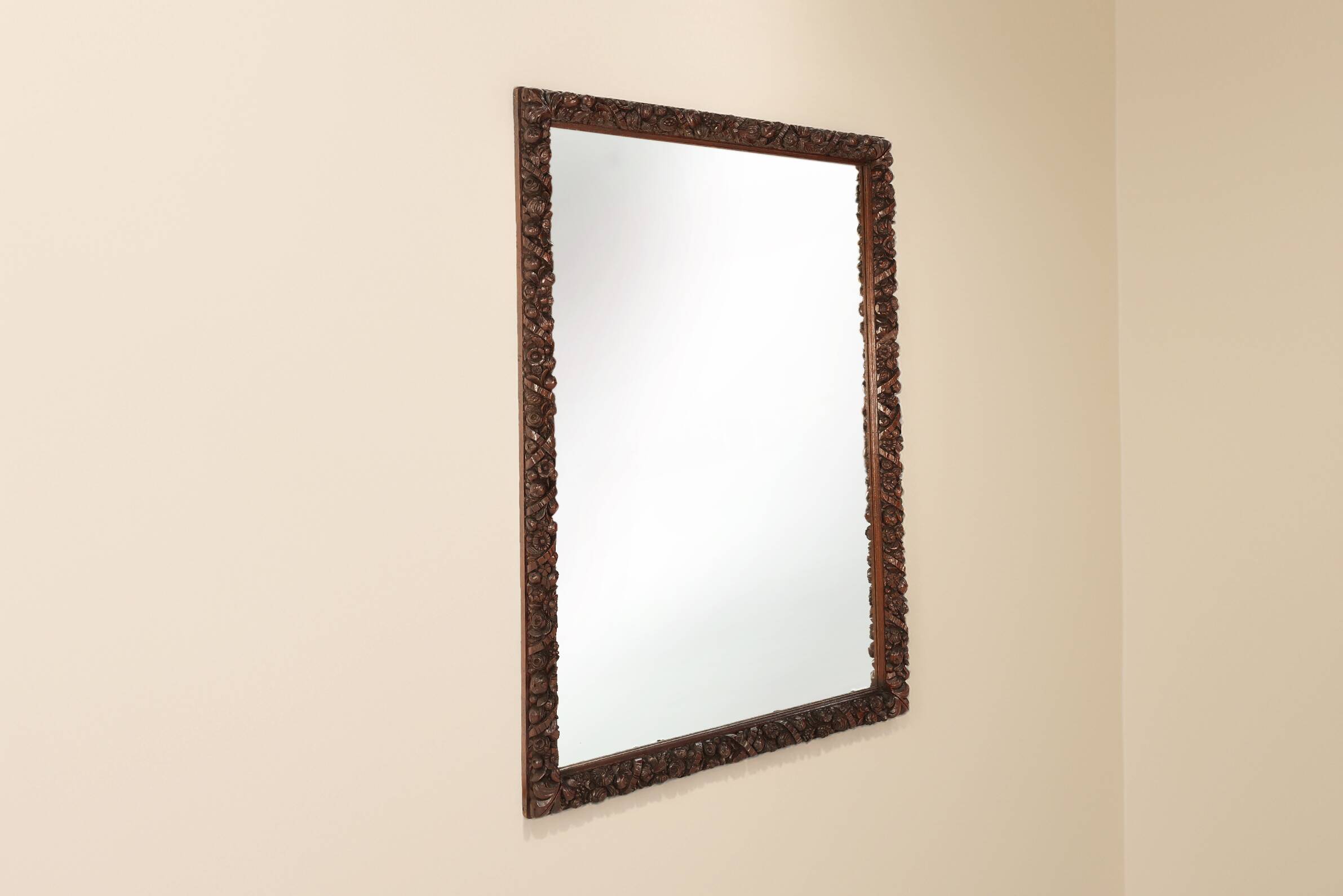 Rare large Antique Baroque or Rococo style hand carved oak mirror, France c