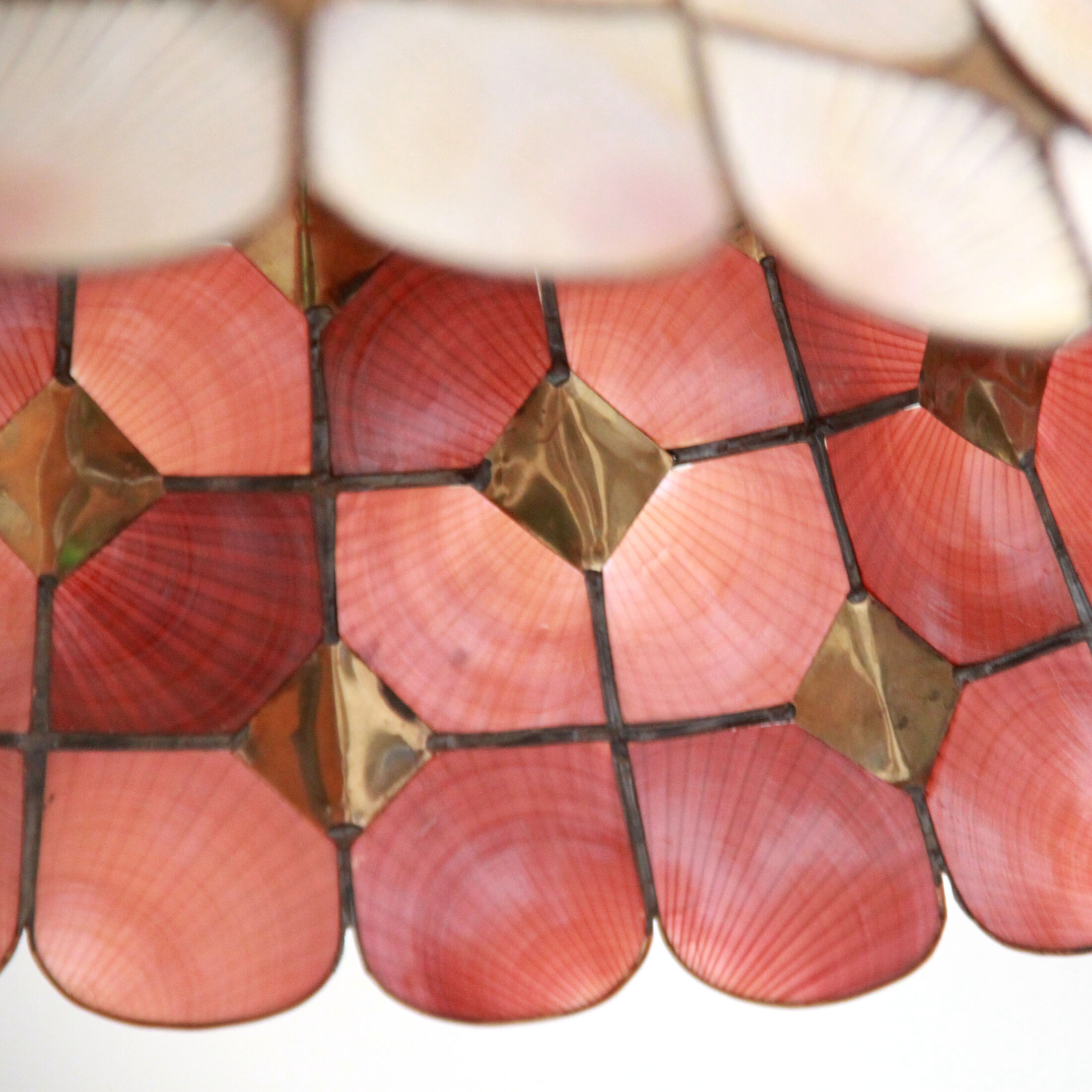 Hanging lamp, shell, brass and gilding day offal, 1960