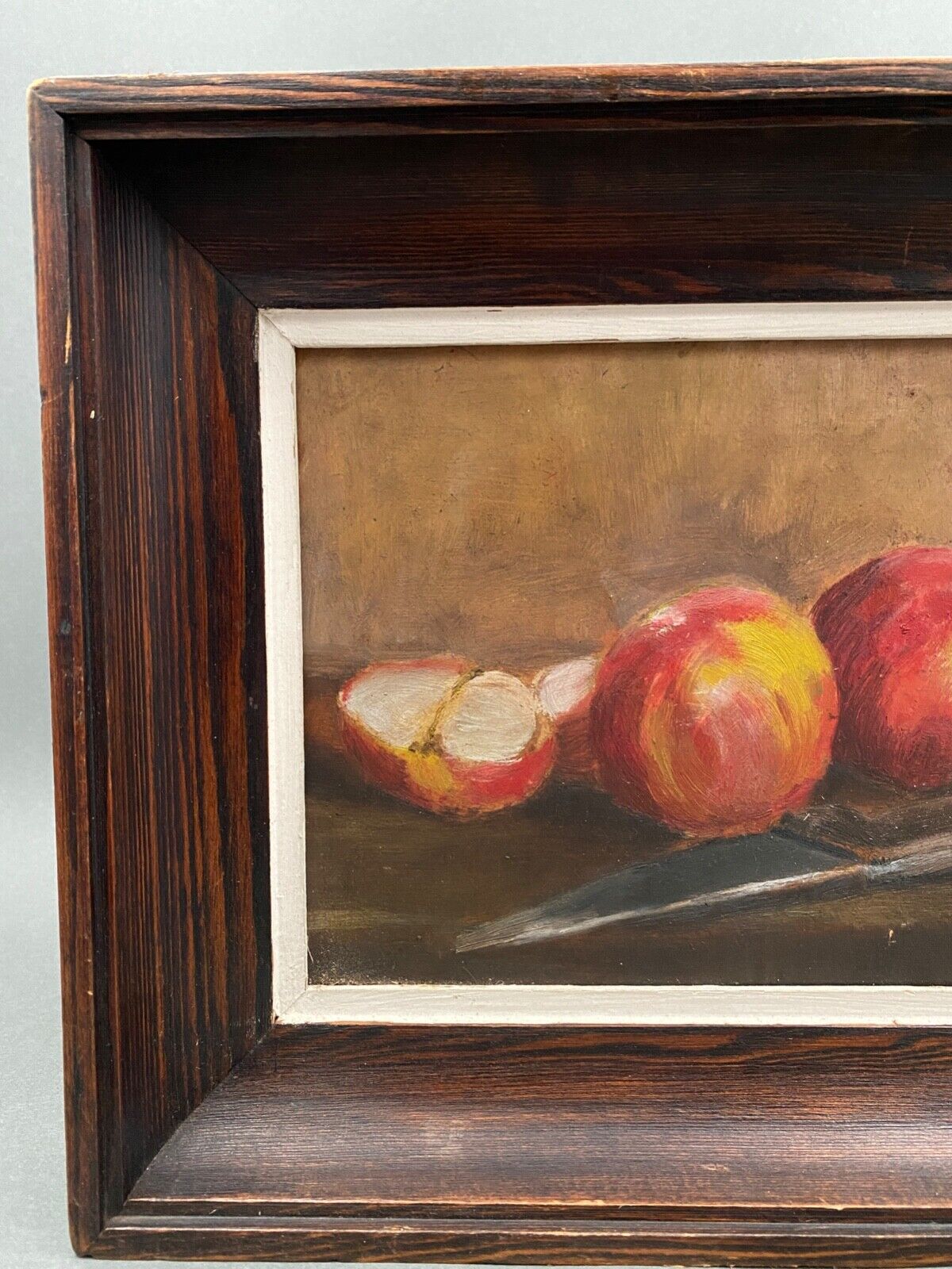 Oil on Isorel signed Still Life with Fruits XXth Natural wood frame