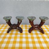 Pair of earthenware candlestick with two branches