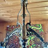 Large bronze chandelier, opaline tulip, early 20th century