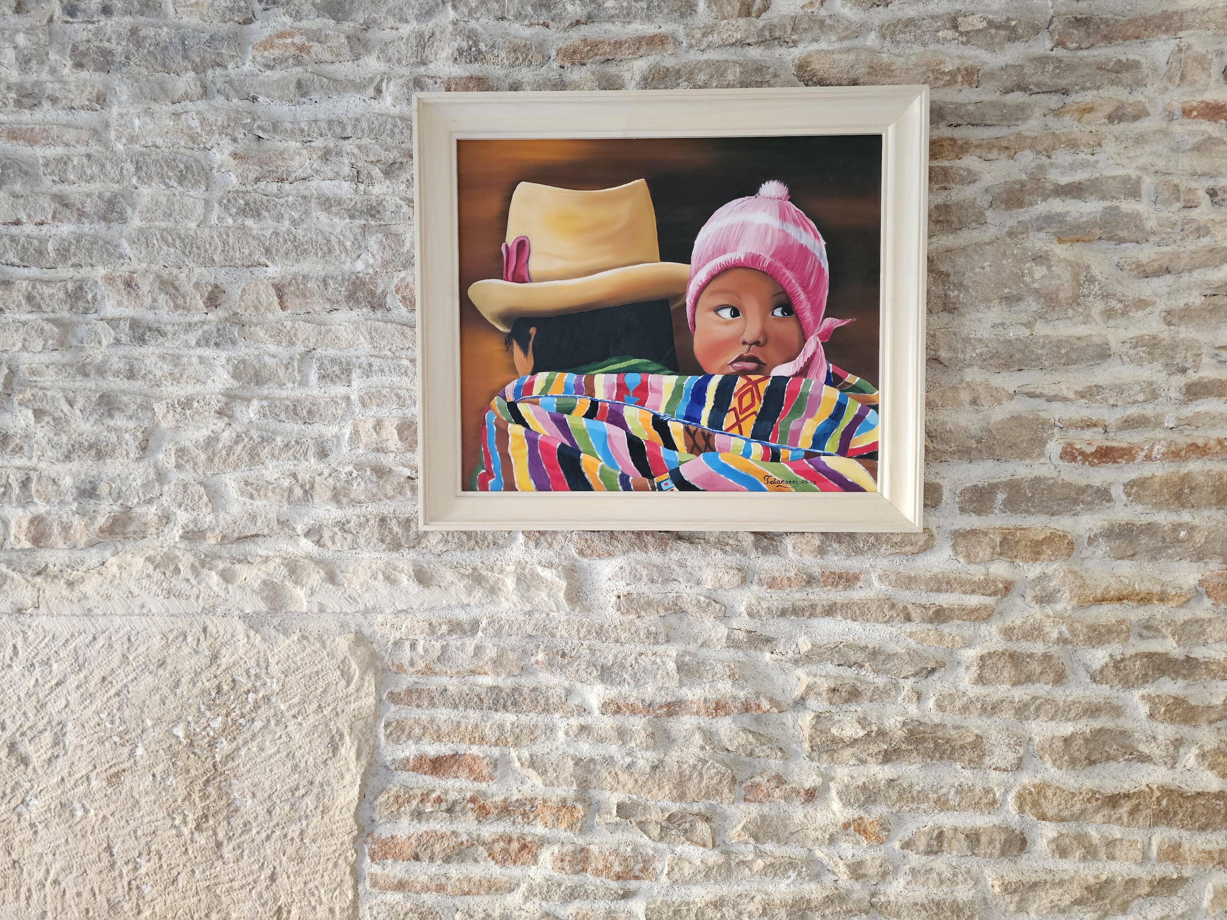Oil painting on canvas, "The Child of Peru," signed Patricia Tatananni