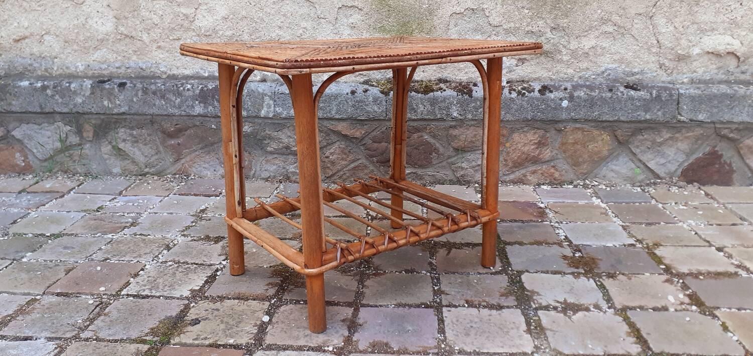 Side table, vintage 50s rattan coffee table