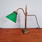 Bronze desk lamp with a green opaline conical shade, 1920.