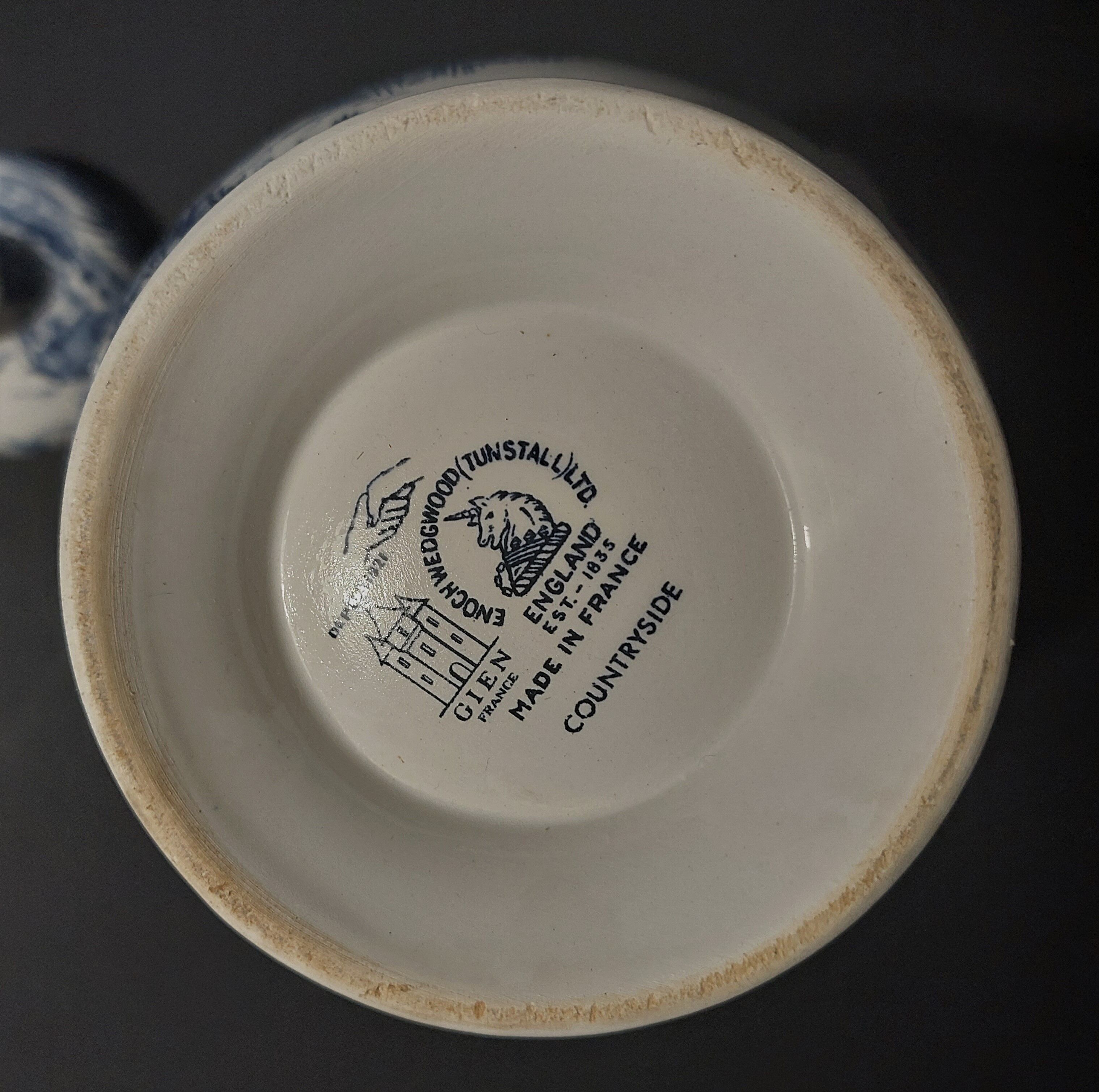 Faience pouring coffee maker Gien decor countryside blue