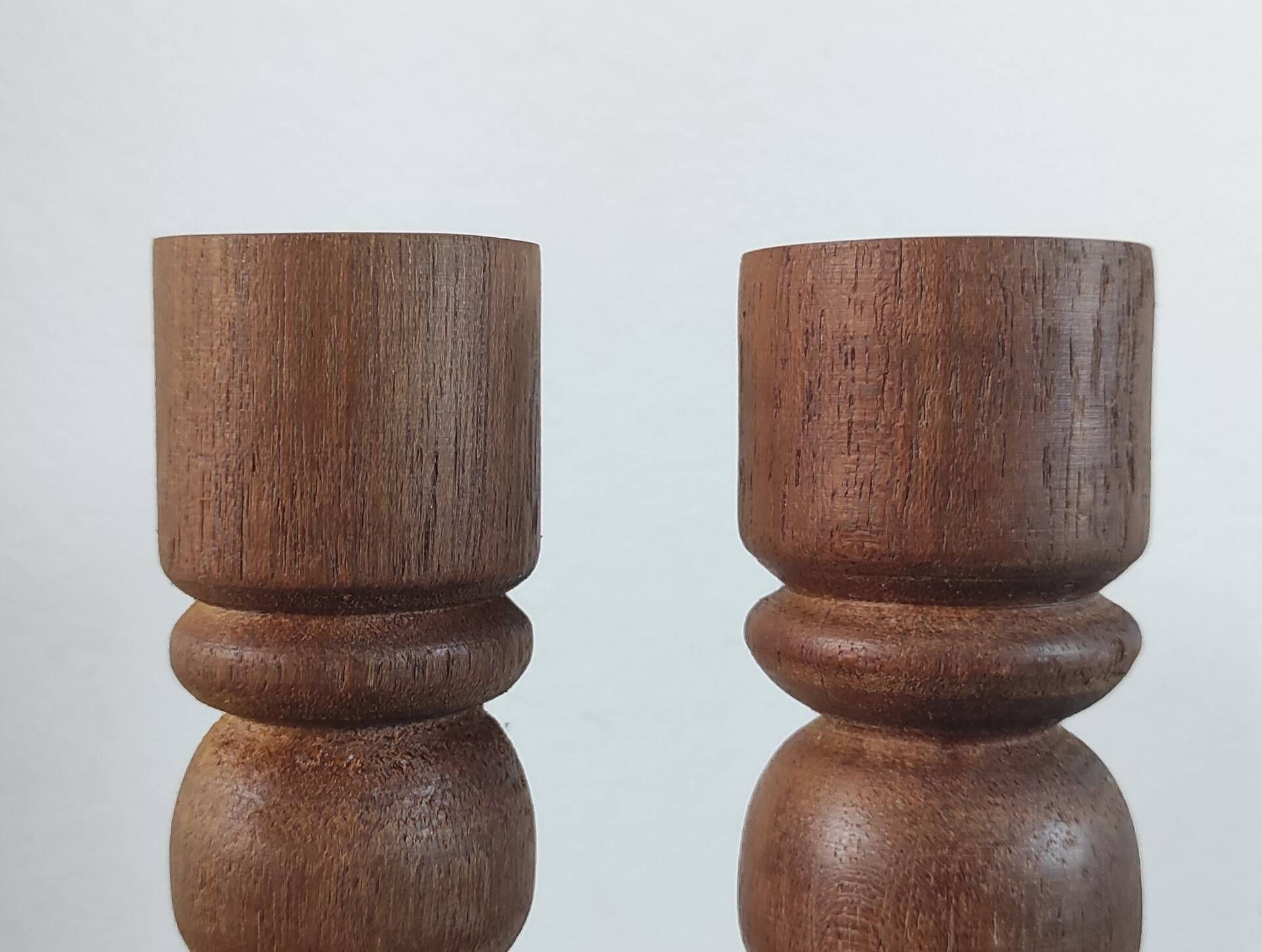 Brutalist turned wood candlestick pair