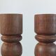 Brutalist turned wood candlestick pair