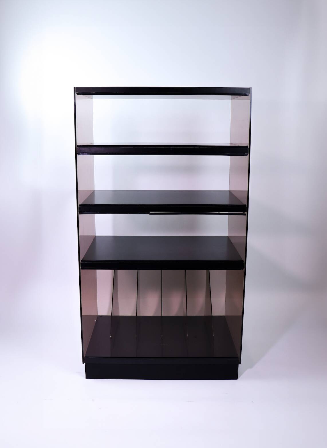 Meuble Hifi, range vinyles en plexiglas fumé par Eric Maville, années 70