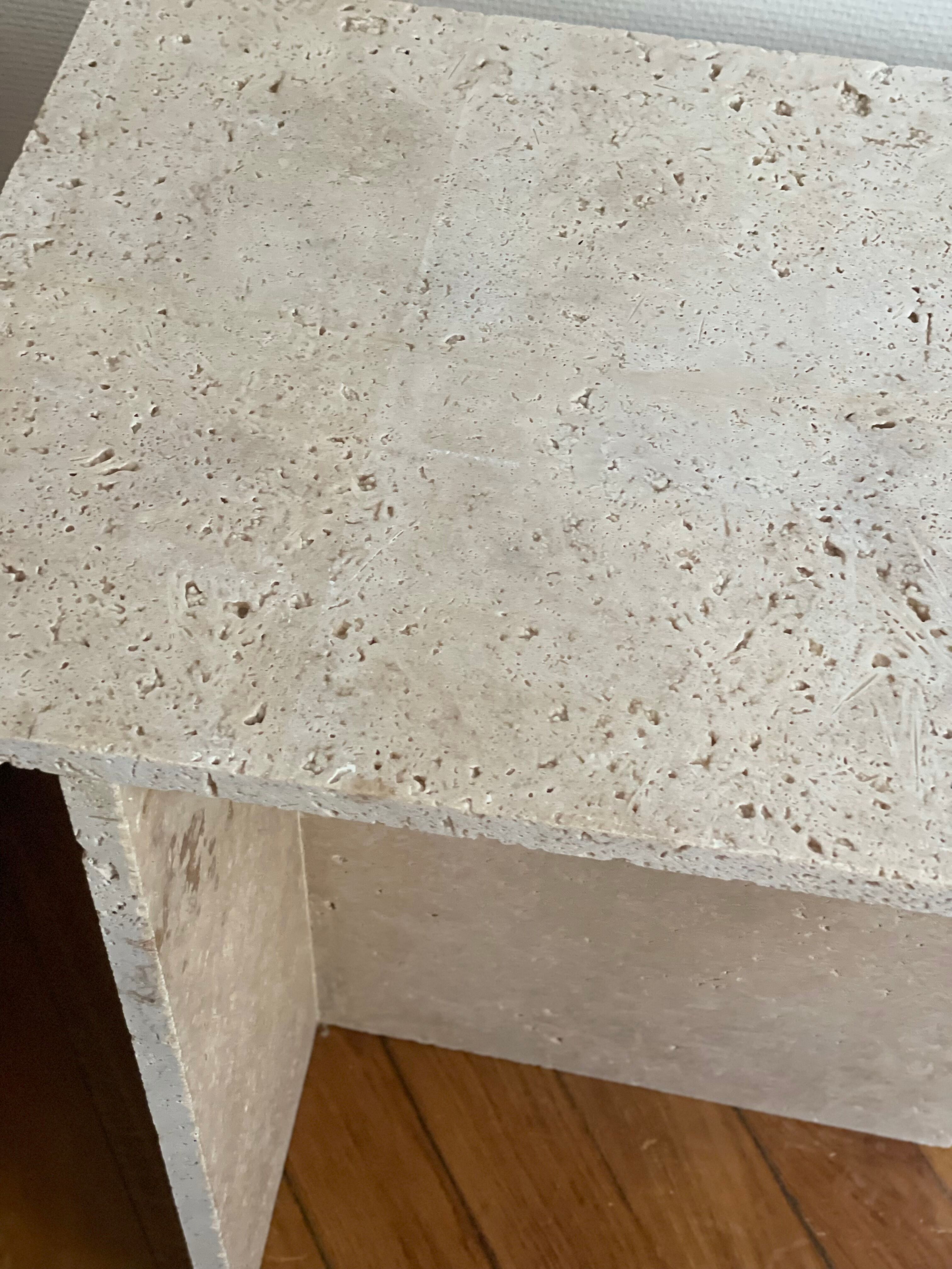 Minimalist travertine stone side table