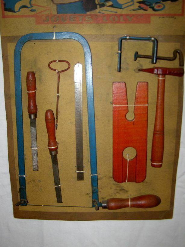 Old toy Loly, panoply The Little Cutter Cardboard, support 8 wooden and steel tools