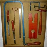 Old toy Loly, panoply The Little Cutter Cardboard, support 8 wooden and steel tools