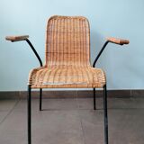 Rattan armchair, metal structure, Germany, 70s