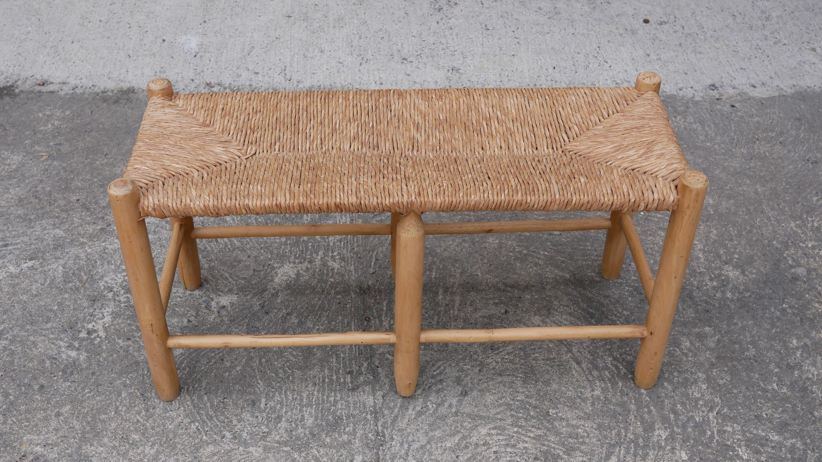 Wood and straw vintage bench