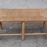 Wood and straw vintage bench