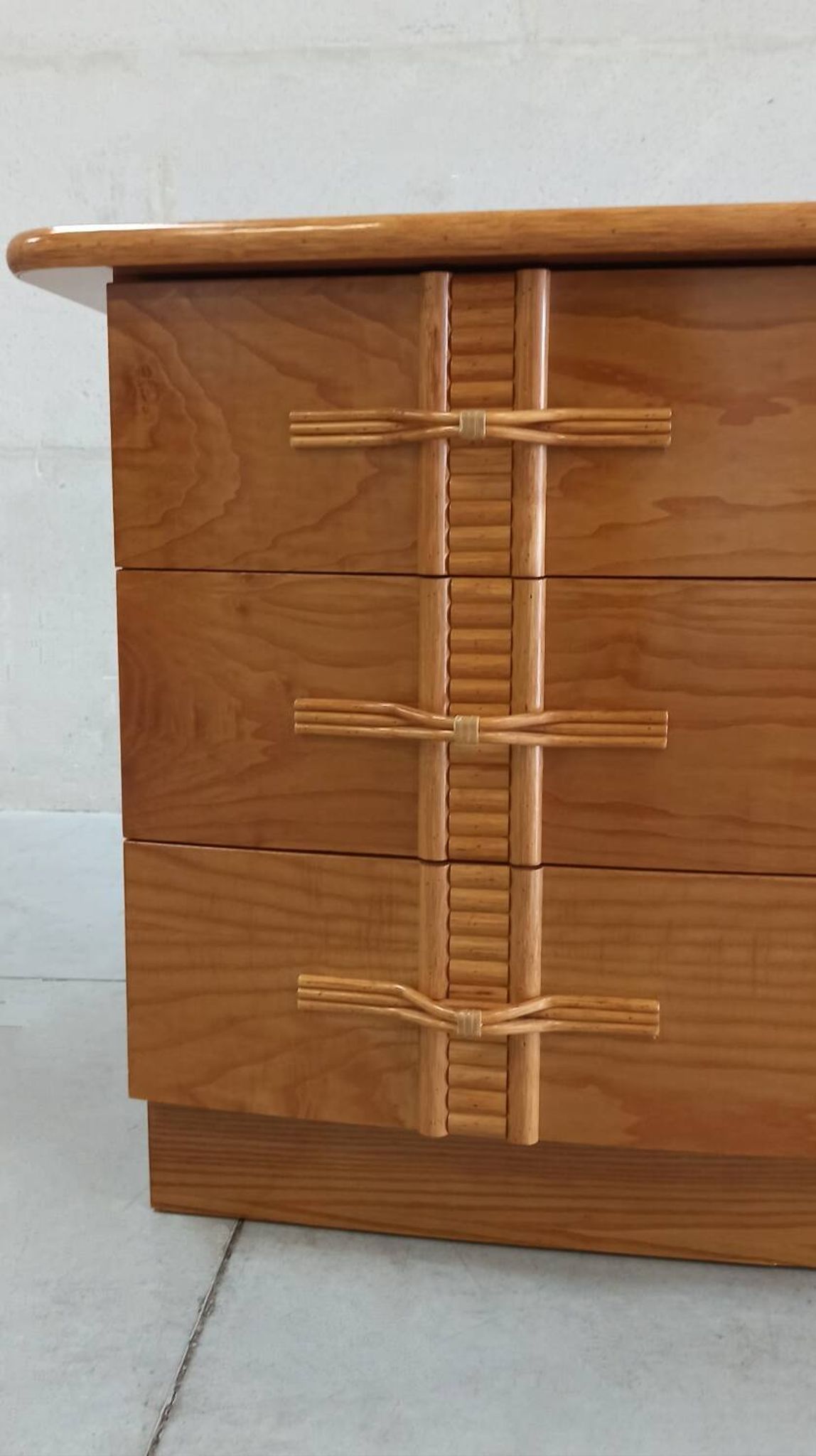 Vintage chest of drawers with bamboo and rattan details