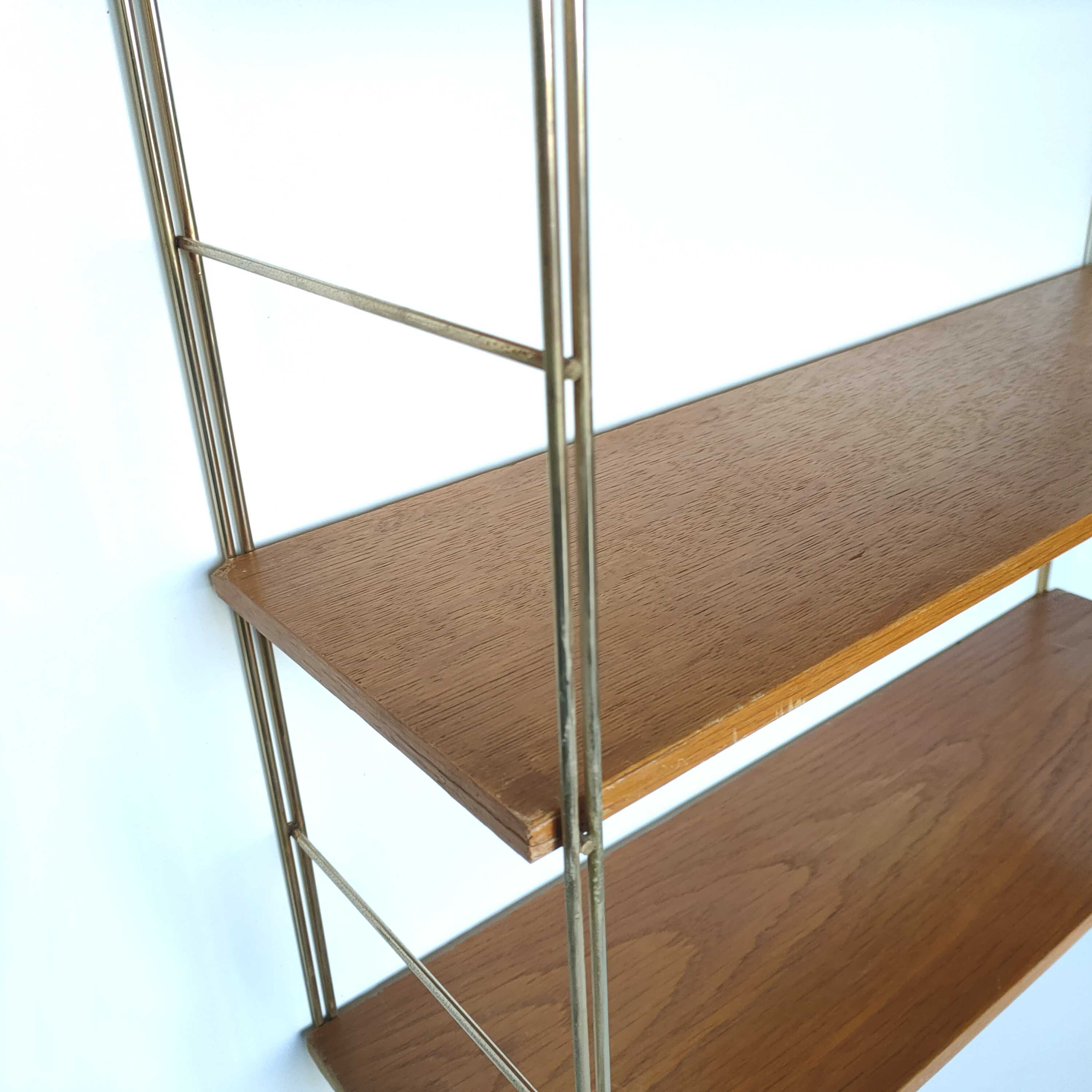 Vintage wall shelf gold metal and wood