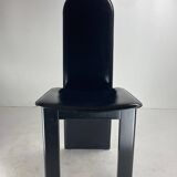 Post modern Memphis high back black leather stitched organic dining chairs, set of 6. Italy, 1980s