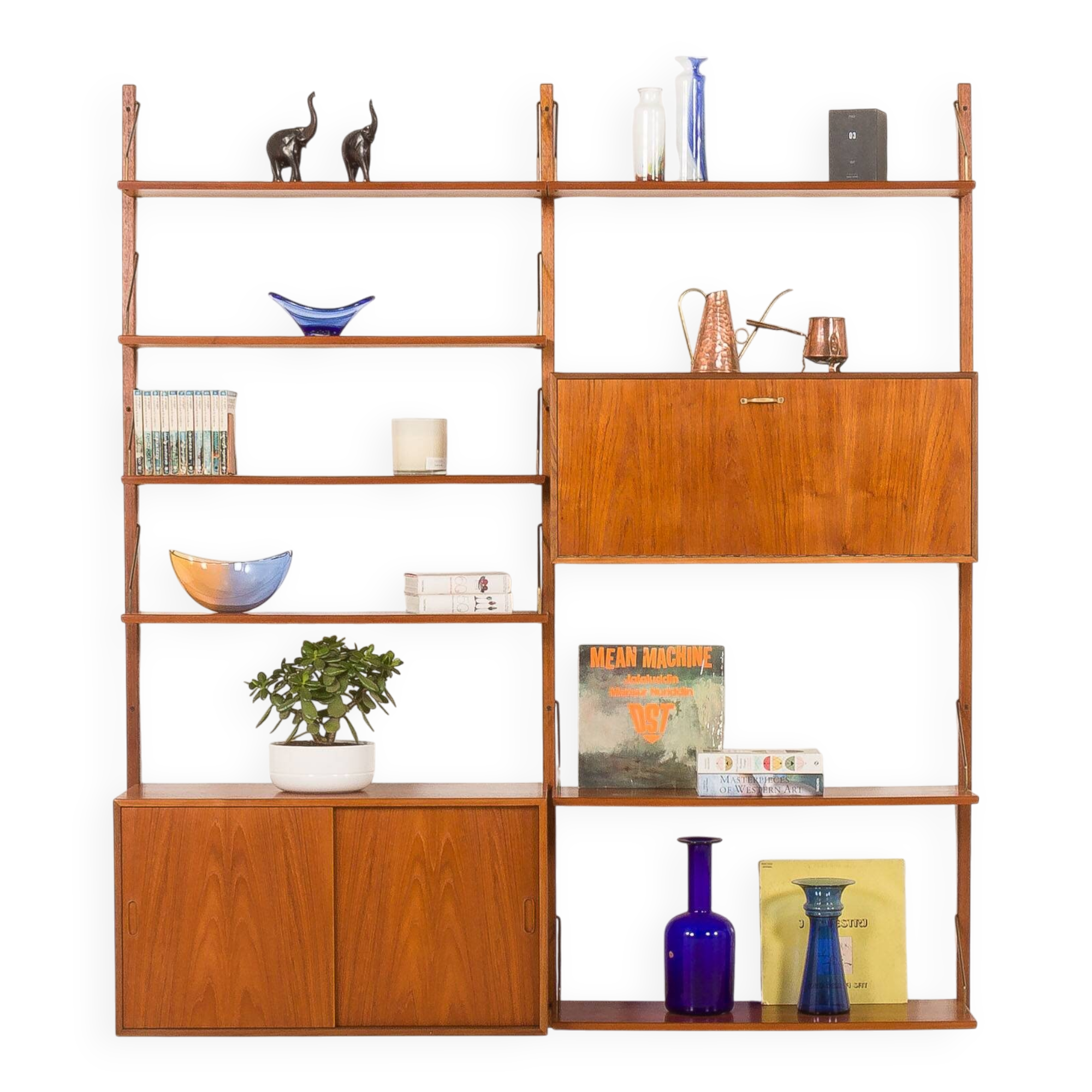 Hansen and Guldborg teak wall unit with a bar cabinet, Denmark 1950s