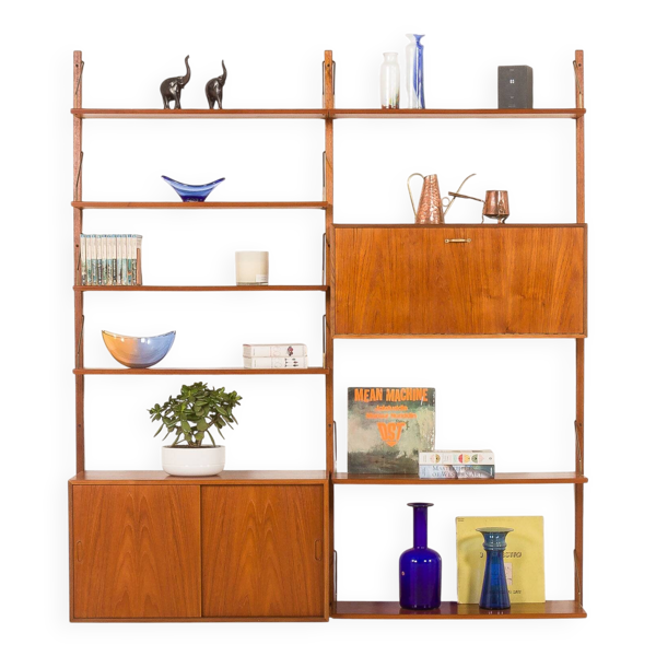 Meuble mural en teck avec meuble bar Hansen et Guldborg, Danemark, années 1950