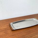 Danish stainless steel and teak plateau from the mid-century of Lundtofte, Denmark, 1960s.