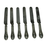 6 couteaux lames acier manches argent massif gaufré poinçon minerve
