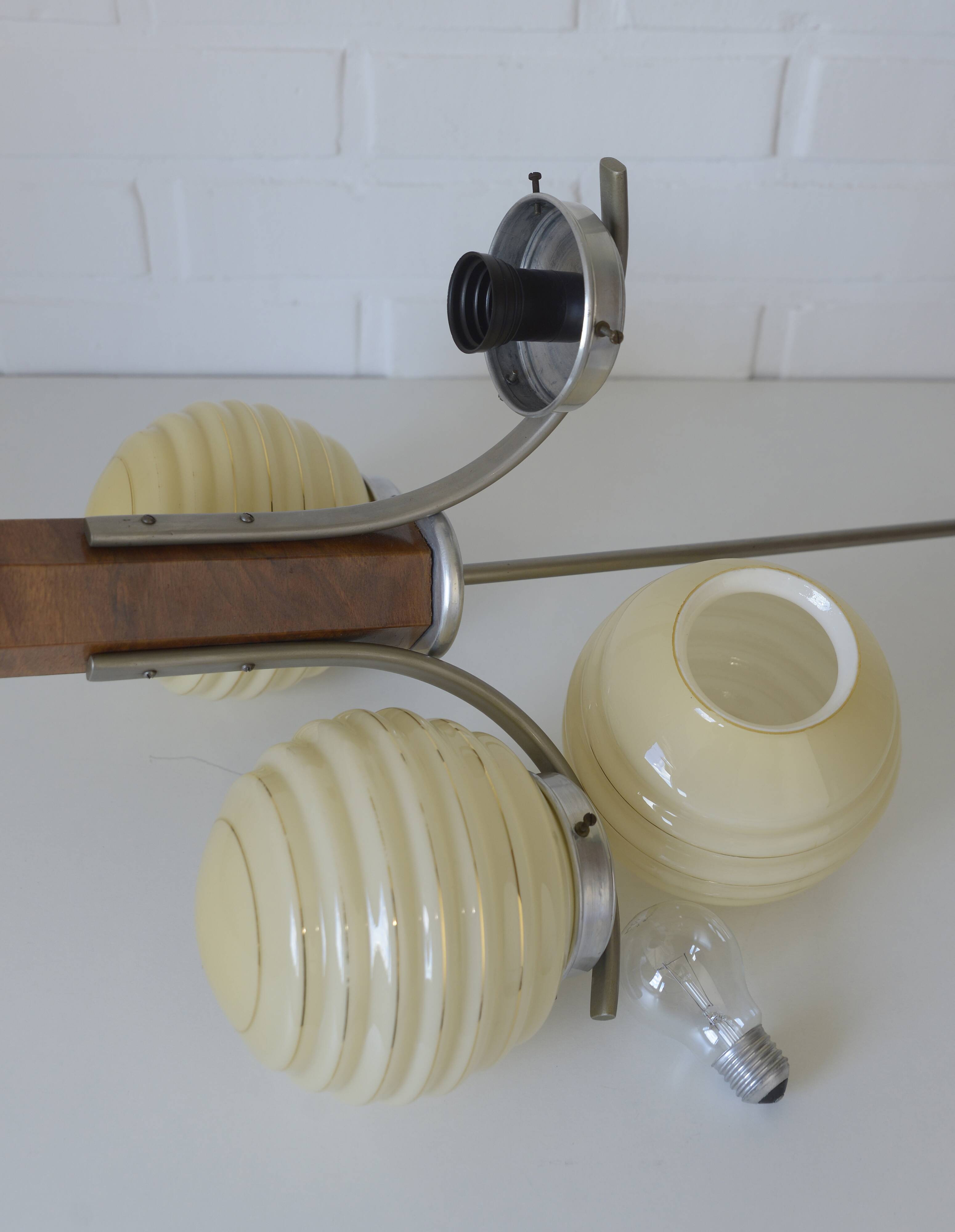 Original Art Deco Chandelier Antique Hand Blown Glass Pendant Light 1940's