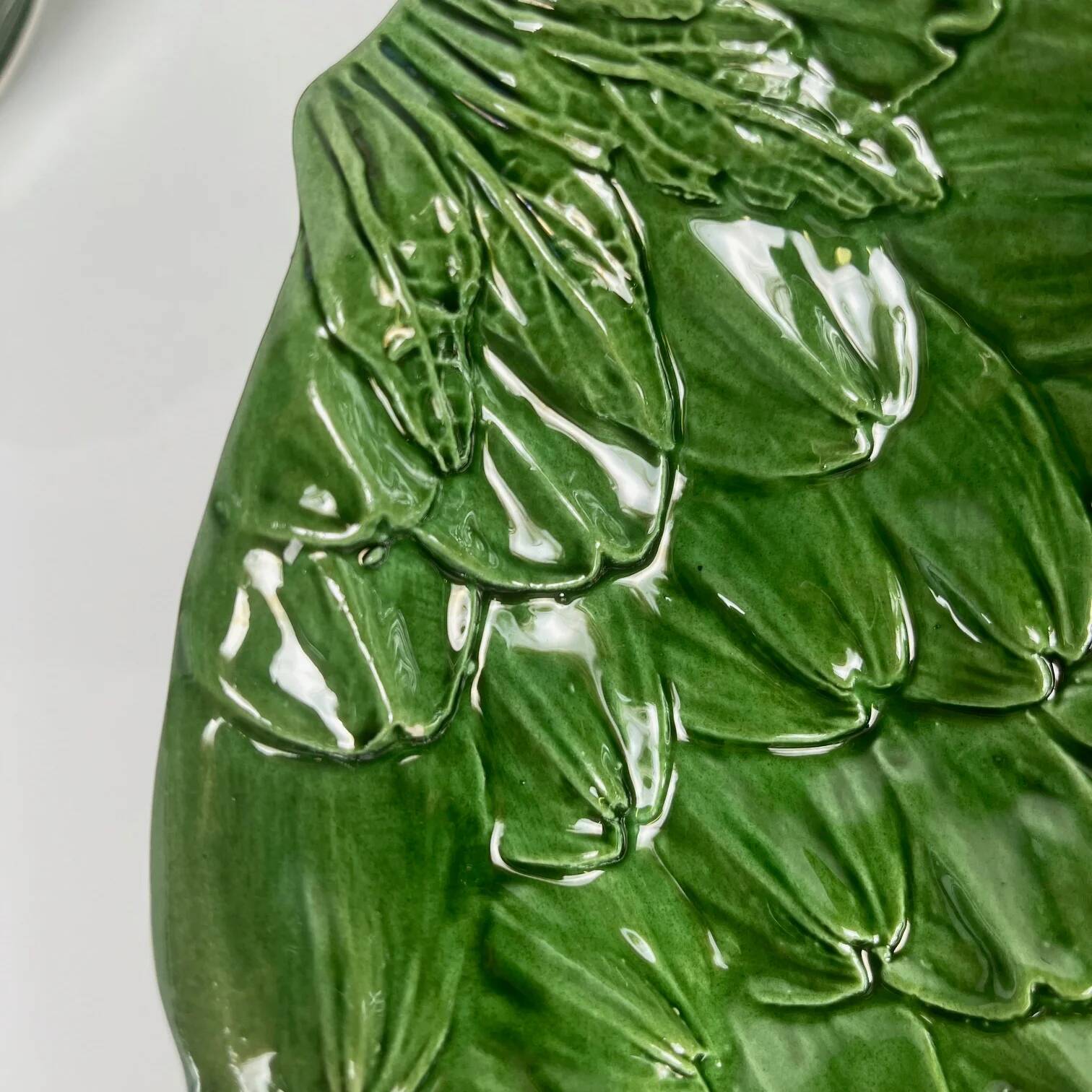 Set of 3 green leaf artichoke barbotine bowls vintage 70s