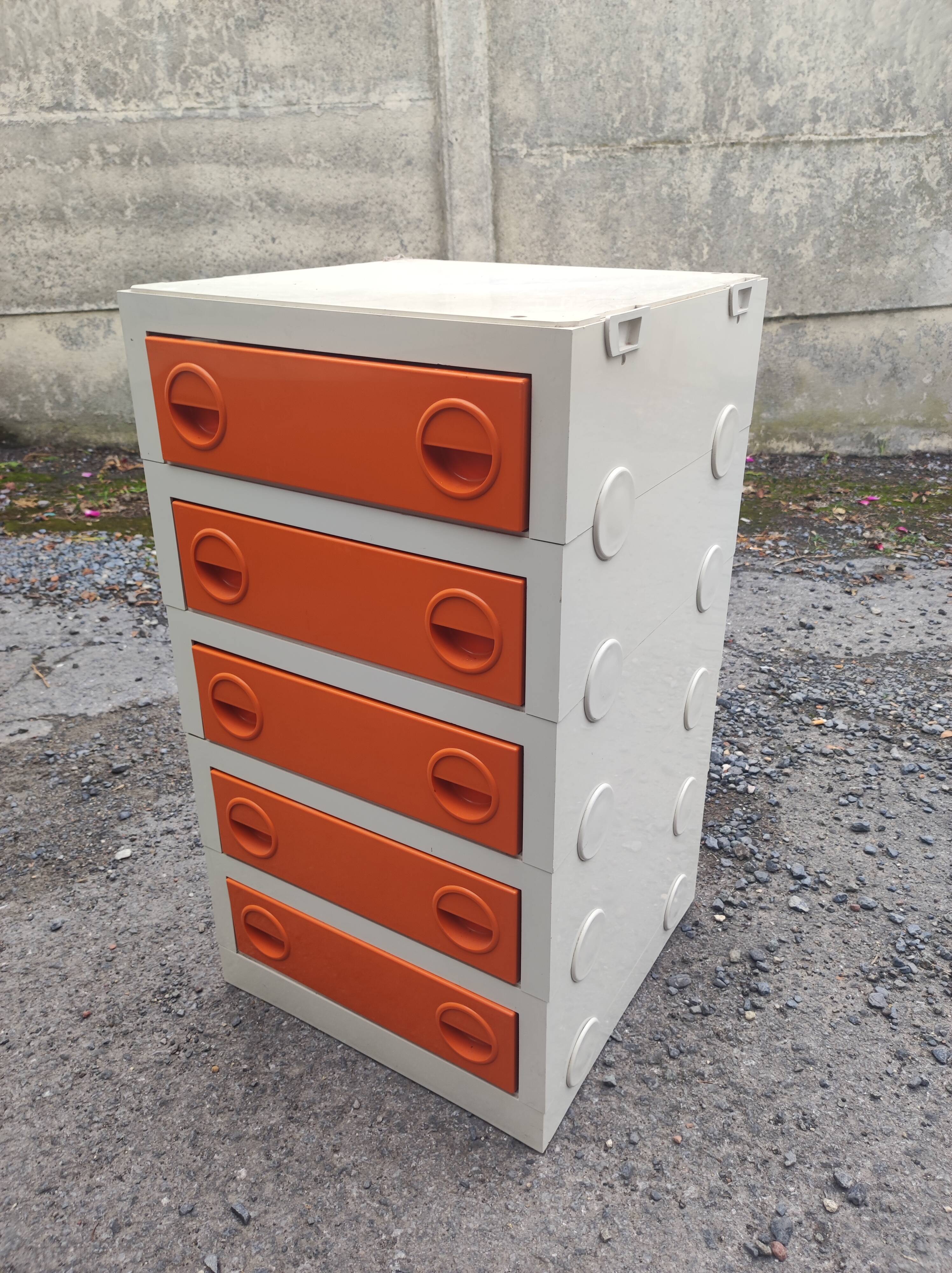 Vintage orange plastic drawer cabinet