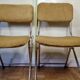Pair of vintage folding chairs in gilded metal and 70s fabrics, restored