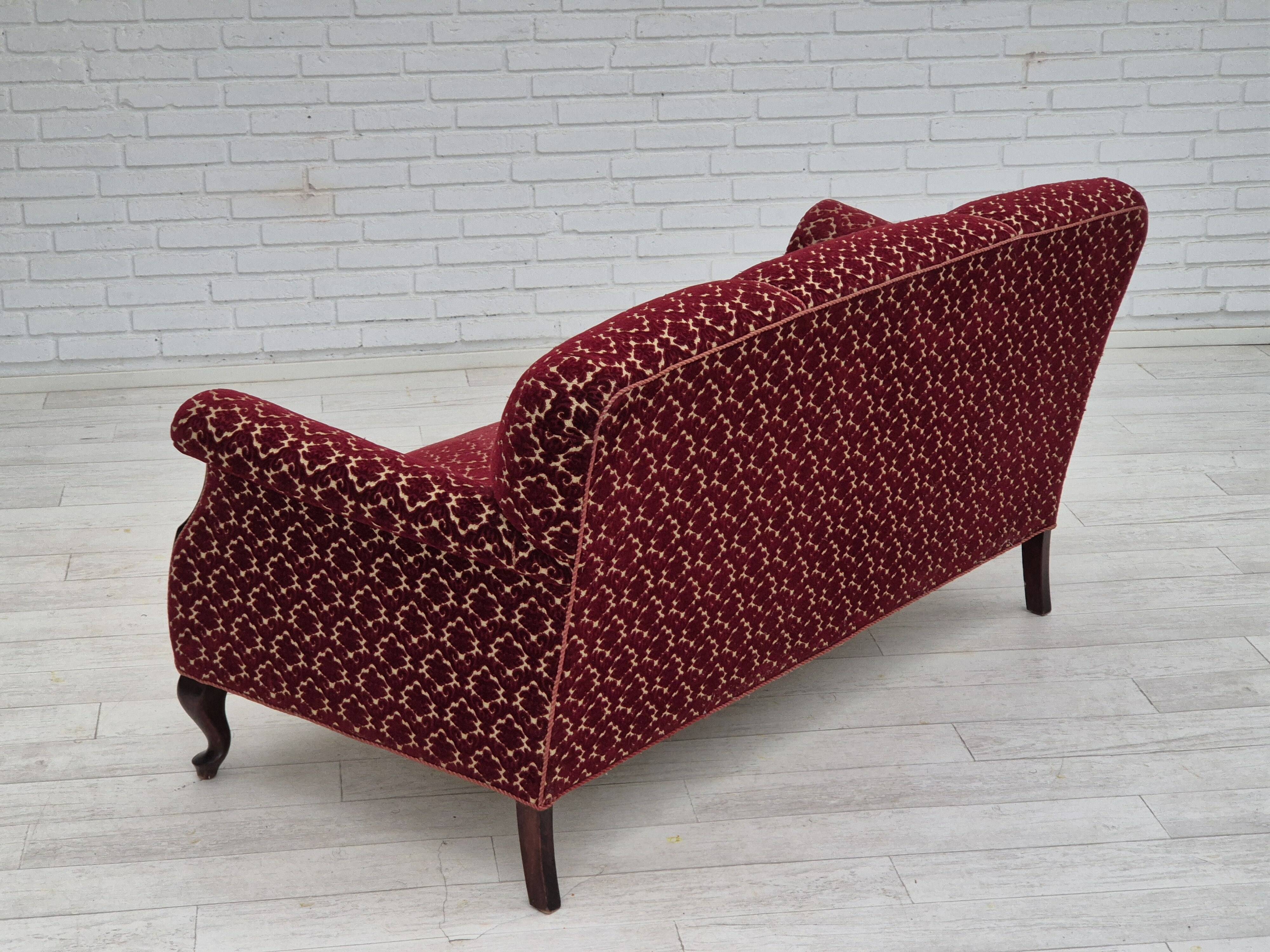 1950s, Danish 3 seater sofa, original condition, furniture velour, beech wood.