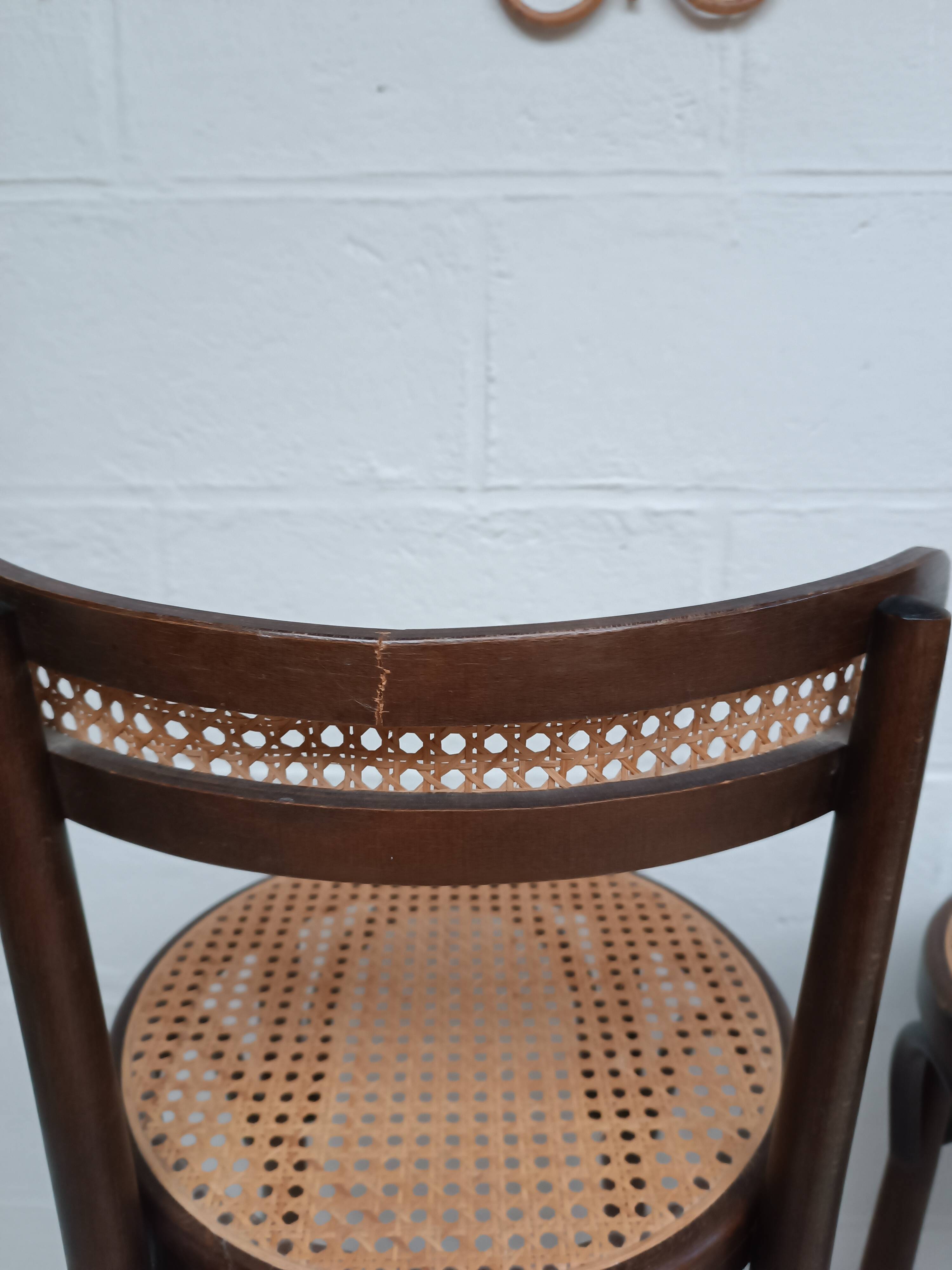 4 curved wood and cane bar stools