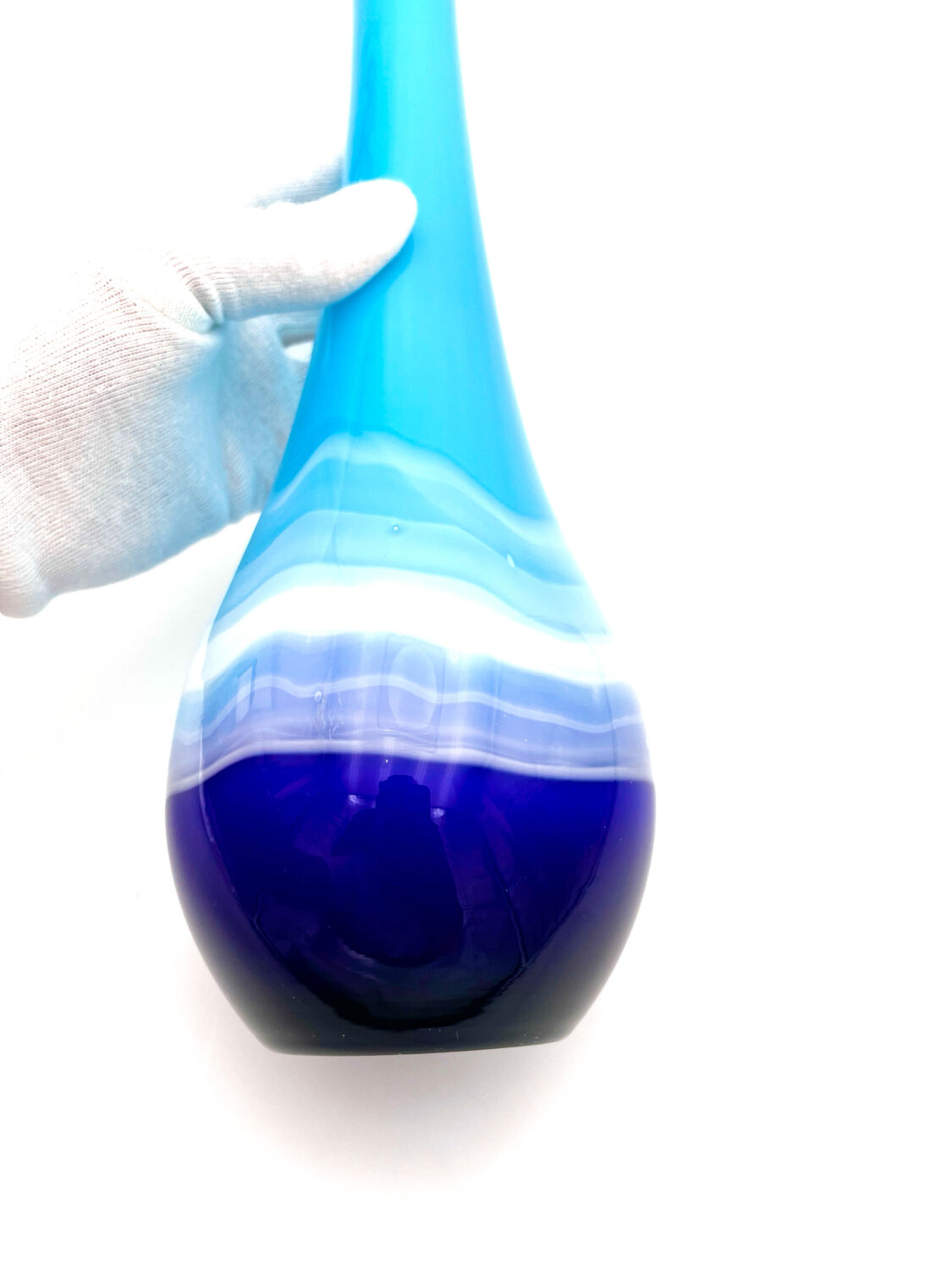 Sculptural Vase "Goccia" 43cm - Blown Murano Glass - Blue & Latte