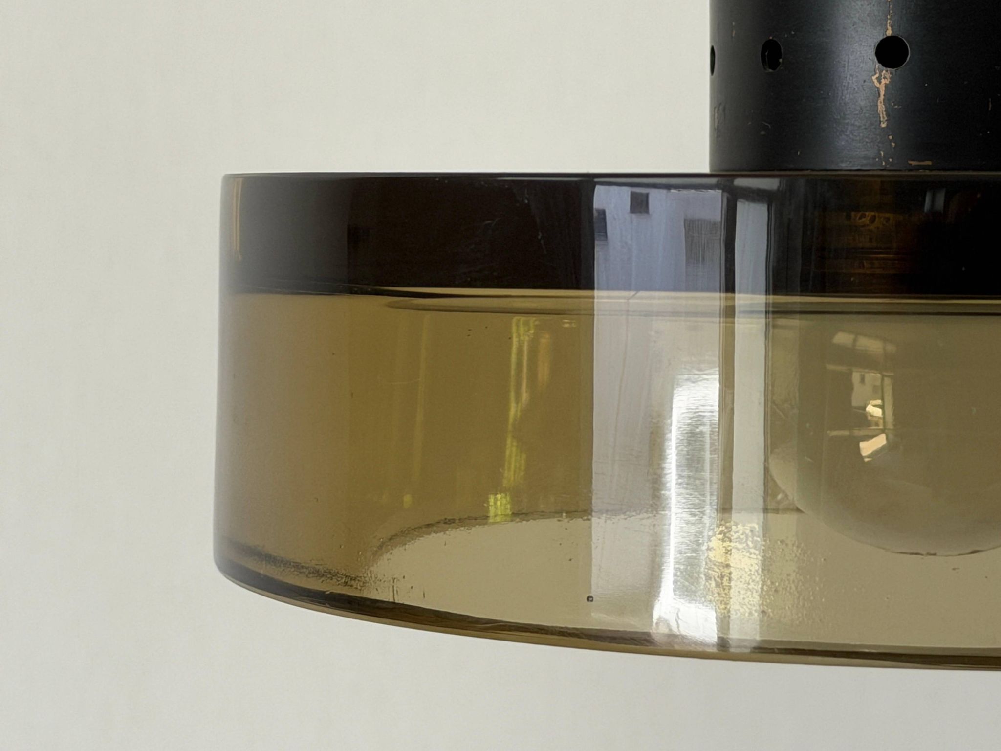 Flush mount in glass and yellow-brown metal by Seguso, 1950s, Italy.