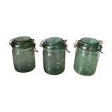 Lot of 3 green glass jars Durfort