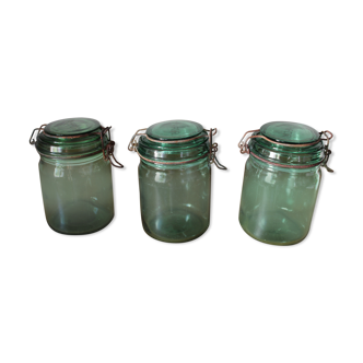 Lot of 3 green glass jars Durfort