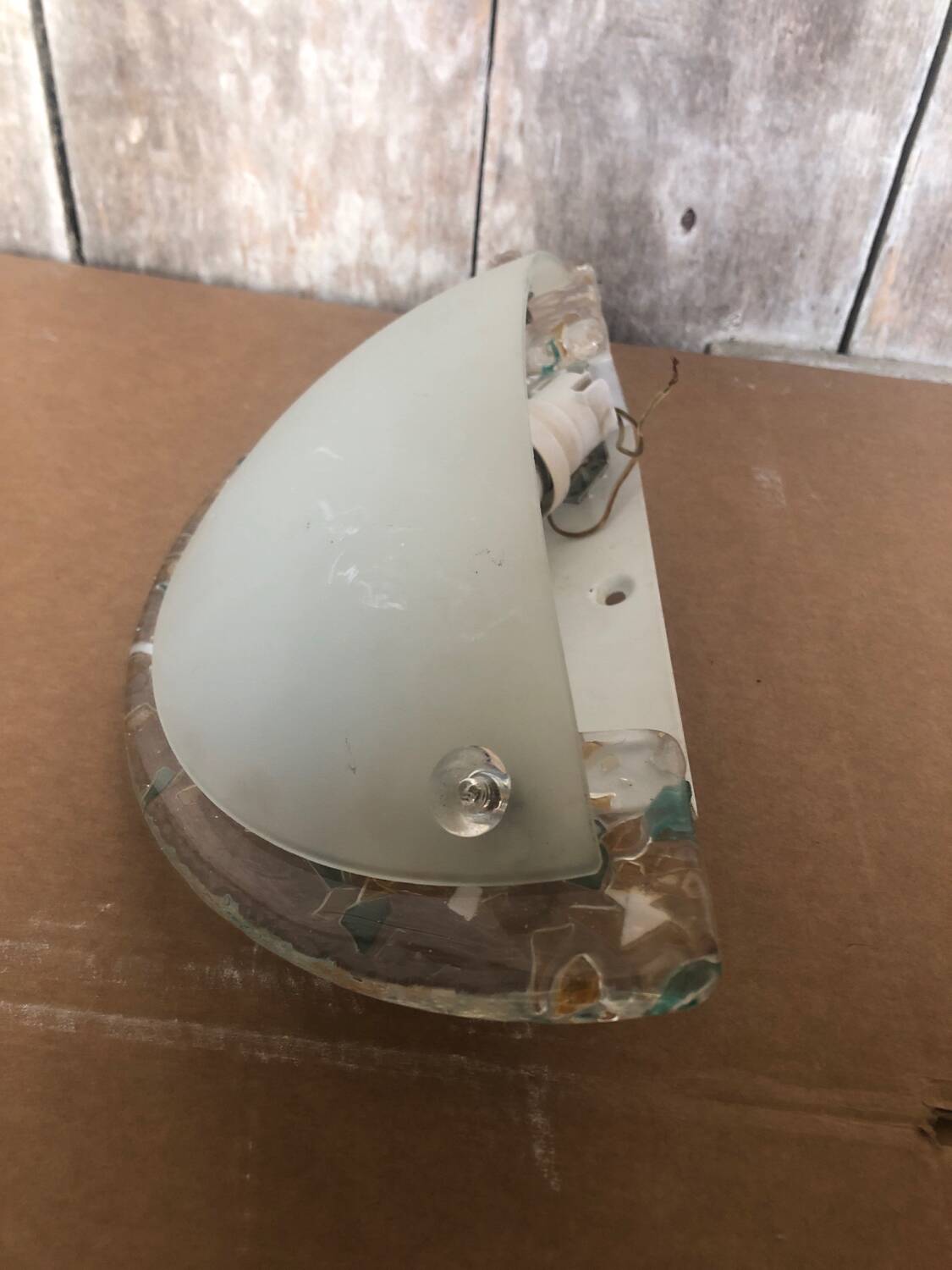 Old half moon wall lamp fabas luce molded glass